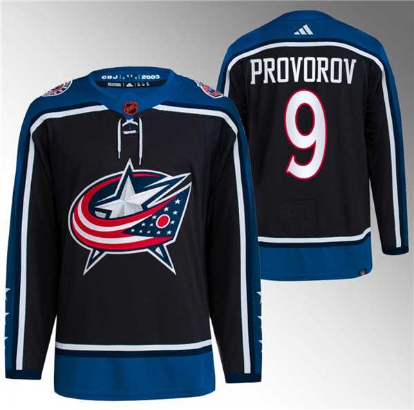 Mens Columbus Blue Jackets #9 Ivan Provorov Black 2022-23 Reverse Retro Stitched Jersey->blue jackets->NHL Jersey